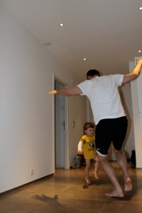 Daddy and Henry doing their exercises