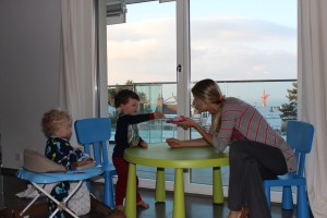 Blowing on Henry's 'hot' scrambled eggs