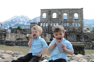 These boys - enjoying gelato by the Roman theater
